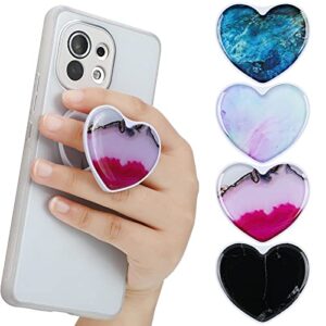 4 pieces phone grip holder marble heart shape adhesive finger holder multi-functional marble heart cell phone widely compatible with most phones cases phone grip for smartphone and tablets