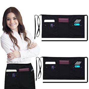 Brtex Server Aprons with 5 Pockets (2 Pack) – Commercial Grade Black Waist Aprons for Women Men – Restaurants Cafes Bars Home & Kitchen Apron 24x12 Fits Every Waist