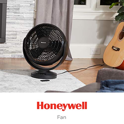 Honeywell HF715 Turbo Force Electronic Oscillating Floor Fan, Small, Black – Oscillating Personal Fan for Home or Office with Remote Control and Electronic LED Controls - 3 Speeds and 90 Degree Pivot