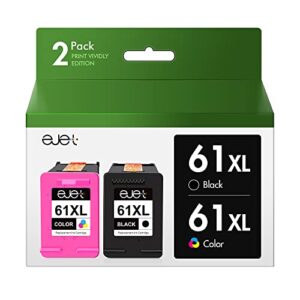 ejet 61XL Ink Cartridges Combo Pack Remanufactured Replacement for HP 61 XL Ink 61 Ink for HP Envy 4500 5530 4502 5535 5534 officejet 4630 4635 Deskjet 1000 1010 1510 Printer (1 Black, 1 Tri-Color)