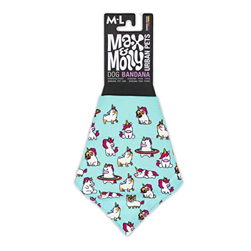 Max & Molly Reversible Fabric Bandana for Dogs & Cats, Soft Washable Fabric, No-Tie Design, Pet Collar Slides Through Top Loop to Keep Bandana Securely in Place Unicorns (M/L)