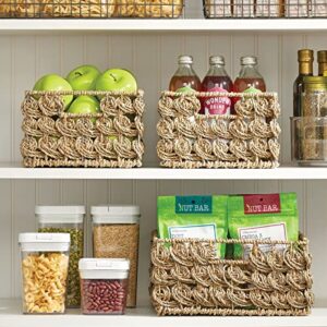 mDesign Seagrass Woven Rectangular Storage Basket Bin with Handles, Rectangle Weave Seagrass Storage Baskets for Shelves, Cubbies, Home, Hold Hand Towels, Food, Snacks, Appliances, 6 Pack, Natural/Tan