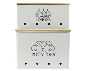 gdfjiy potato onion kitchen storage canisters,storage bin for kitchen 2 pack set,potatoe, potato storage box，storage and long shelf life with aerating tin storage holes-white