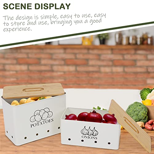 Gdfjiy Potato Onion Kitchen Storage Canisters,Storage Bin For Kitchen 2 Pack Set,potatoe, Potato Storage Box，storage And Long Shelf Life With Aerating Tin Storage Holes-white