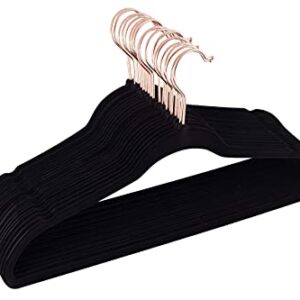 Premium 60 Velvet Hangers with Rose Gold Hook Durable & Slim Non-Slip Velvet Hangers - 360 Degree rotatable Hook Space Saving Ultra Thin Velvet Hangers for Coats, Pants, Suit, Jacket (Black, 60)