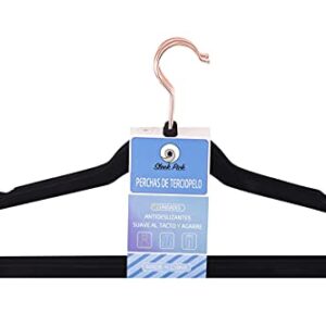 Premium 60 Velvet Hangers with Rose Gold Hook Durable & Slim Non-Slip Velvet Hangers - 360 Degree rotatable Hook Space Saving Ultra Thin Velvet Hangers for Coats, Pants, Suit, Jacket (Black, 60)