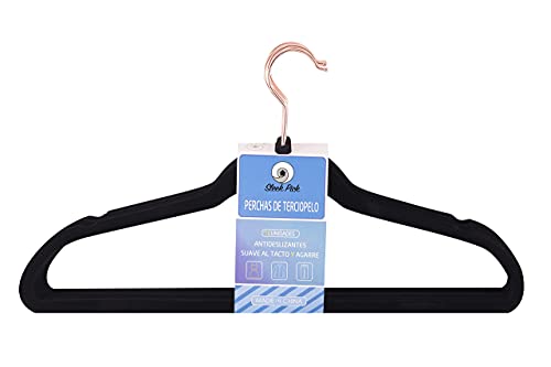 Premium 60 Velvet Hangers with Rose Gold Hook Durable & Slim Non-Slip Velvet Hangers - 360 Degree rotatable Hook Space Saving Ultra Thin Velvet Hangers for Coats, Pants, Suit, Jacket (Black, 60)