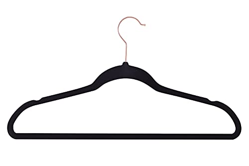 Premium 60 Velvet Hangers with Rose Gold Hook Durable & Slim Non-Slip Velvet Hangers - 360 Degree rotatable Hook Space Saving Ultra Thin Velvet Hangers for Coats, Pants, Suit, Jacket (Black, 60)