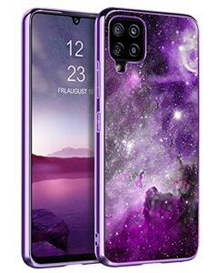 bentoben galaxy a42 5g case, slim fit glow in the dark hybrid hard pc soft tpu bumper drop protective girls women men phone cover for samsung galaxy a42 5g 6.6" 2021, purple galaxy