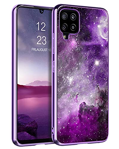 BENTOBEN Galaxy A42 5G Case, Slim Fit Glow in The Dark Hybrid Hard PC Soft TPU Bumper Drop Protective Girls Women Men Phone Cover for Samsung Galaxy A42 5G 6.6" 2021, Purple Galaxy