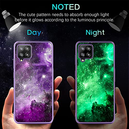 BENTOBEN Galaxy A42 5G Case, Slim Fit Glow in The Dark Hybrid Hard PC Soft TPU Bumper Drop Protective Girls Women Men Phone Cover for Samsung Galaxy A42 5G 6.6" 2021, Purple Galaxy