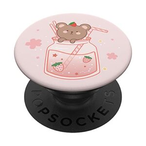 funny strawberry bear cute kawaii aesthetic popsockets swappable popgrip