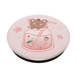 Funny Strawberry Bear Cute Kawaii Aesthetic PopSockets Swappable PopGrip