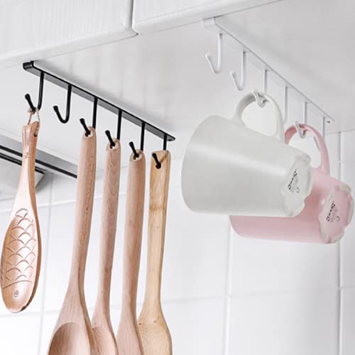 FASHAJI Mug Cups Wine Glasses Storage Hooks Kitchen Utensil Ties Belts and Scarf Hanging Hook Rack Holder Under Cabinet Closet Without Drilling (White)