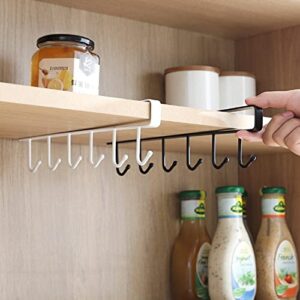 FASHAJI Mug Cups Wine Glasses Storage Hooks Kitchen Utensil Ties Belts and Scarf Hanging Hook Rack Holder Under Cabinet Closet Without Drilling (White)