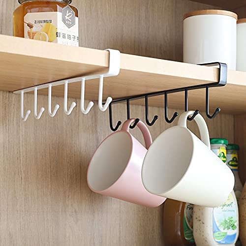 FASHAJI Mug Cups Wine Glasses Storage Hooks Kitchen Utensil Ties Belts and Scarf Hanging Hook Rack Holder Under Cabinet Closet Without Drilling (White)