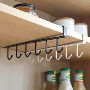 FASHAJI Mug Cups Wine Glasses Storage Hooks Kitchen Utensil Ties Belts and Scarf Hanging Hook Rack Holder Under Cabinet Closet Without Drilling (White)