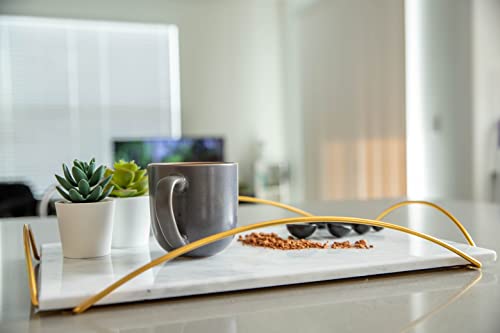 White Marble Tray - Ottoman Tray - Serving Tray with Handles - Decorative Tray - Breakfast Bed Tray - Coffee Table Tray