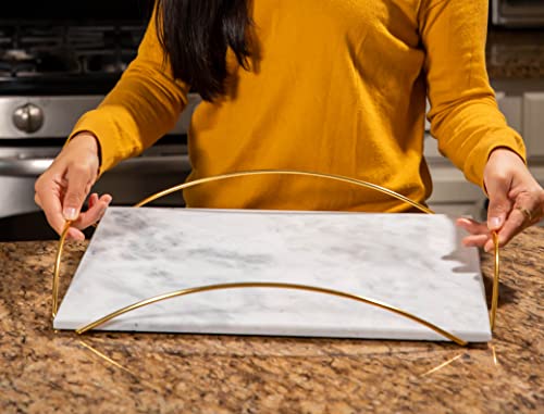 White Marble Tray - Ottoman Tray - Serving Tray with Handles - Decorative Tray - Breakfast Bed Tray - Coffee Table Tray