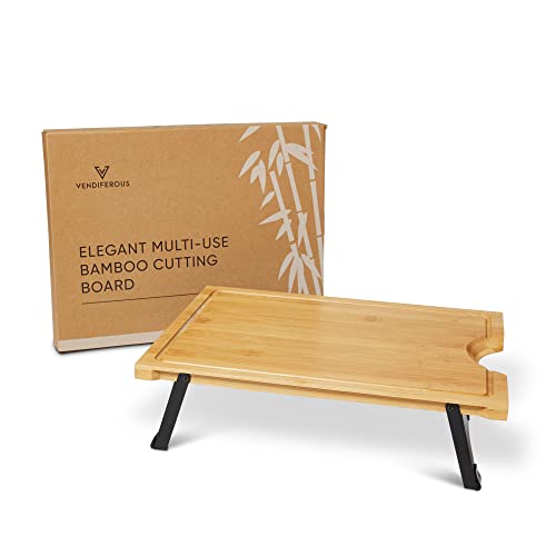 Vendiferous Natural Bamboo Cutting Board - Chopping Tray with Folding Legs - Adjustable Raised Meal Prep Station - Sustainable Lightweight Bamboo