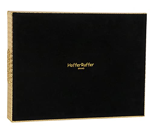 HofferRuffer Rectangle Serving Tray with Hole Handles for Coffee Table, Breakfast, Tea, Food, Butler - Countertop, Kitchen, Vanity Serve Tray, 16.2 x 12.2 x 2 inches, Faux Leather Tray (Gold)