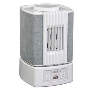 lasko sb101 slumberbreeze 2-in-1 small table fan and white noise machine for better sleep in the bedroom and focus in the home office, white