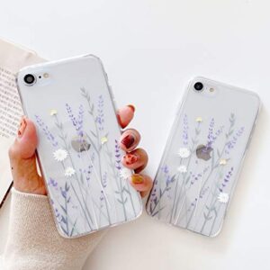 HJWKJUS Compatible with iPhone 7/8/SE 2020/SE 2022 Case for Girls&Woman,Elegance Lovely Floral Flower Blooms Soft Clear TPU Rubber Gel Shock Absorption Protection Case for iPhone 7/8/SE 2020 4.7''