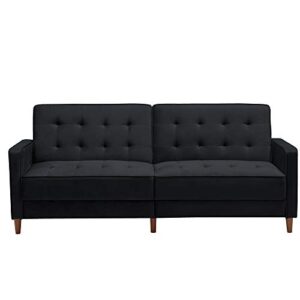 ltt futon sofa bed, sleeper sofa, square arms modern velvet upholstered sofa bed black(78" lx37 wx34 h)