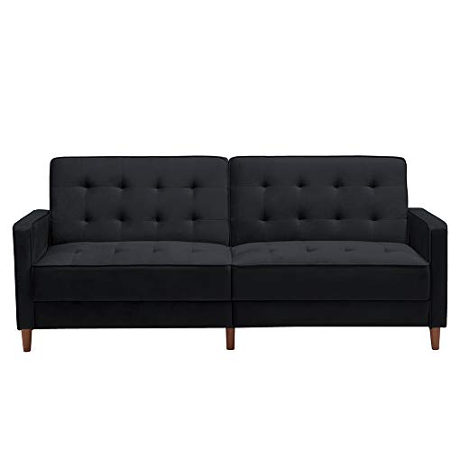 LTT Futon Sofa Bed, Sleeper Sofa, Square Arms Modern Velvet Upholstered Sofa Bed Black(78" Lx37 Wx34 H)