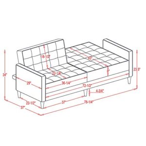 LTT Futon Sofa Bed, Sleeper Sofa, Square Arms Modern Velvet Upholstered Sofa Bed Black(78" Lx37 Wx34 H)