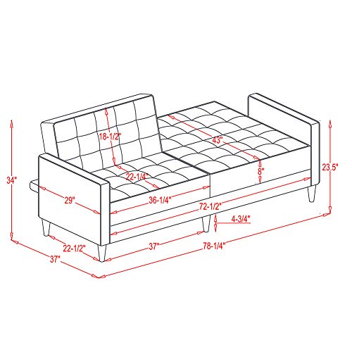 LTT Futon Sofa Bed, Sleeper Sofa, Square Arms Modern Velvet Upholstered Sofa Bed Black(78" Lx37 Wx34 H)