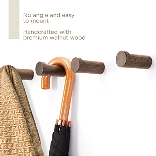 FANATU Wooden Coat Hook Wall Mounted (6 Packs) Hat Hooks, Single Coat Hat Rack Wall Mount, Wood Coat Hanger for Hanging Hat, Towel, Bag, Rope (Dark Grey, 3" Set 6)