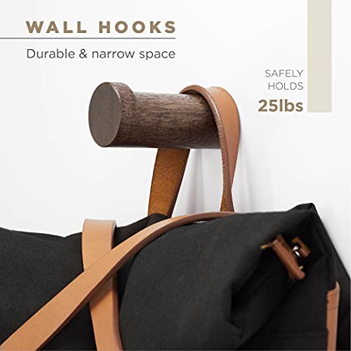 FANATU Wooden Coat Hook Wall Mounted (6 Packs) Hat Hooks, Single Coat Hat Rack Wall Mount, Wood Coat Hanger for Hanging Hat, Towel, Bag, Rope (Dark Grey, 3" Set 6)