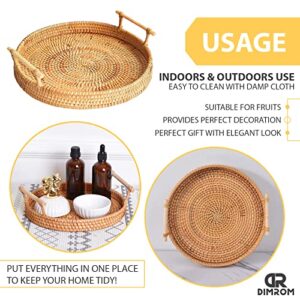 Rattan Tray 8.7-Inch Round Serving Tray Decorative Trays for Coffee Table Decorative Tray | Woven Tray for Bread, Wicker Tray Coffee Table Basket Tray with Handles for Fruit Vegetables Restaurant etc.
