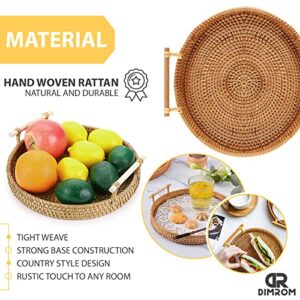 Rattan Tray 8.7-Inch Round Serving Tray Decorative Trays for Coffee Table Decorative Tray | Woven Tray for Bread, Wicker Tray Coffee Table Basket Tray with Handles for Fruit Vegetables Restaurant etc.