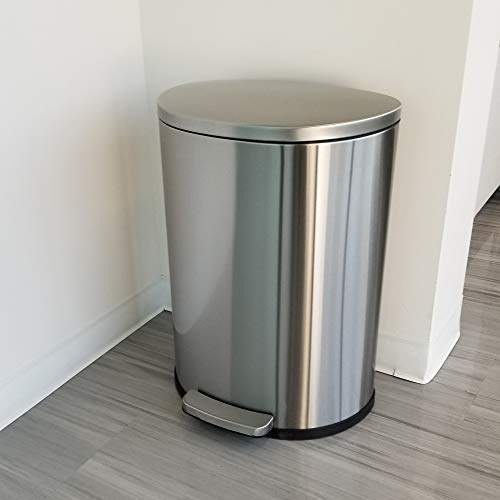 iTouchless Semi-Round SoftStep 13.2 Gallon Step Trash Can with Odor Filter, 50 Liter Fingerprint Proof Stainless Steel Pedal Garbage Bin, Space-Saving Design for Kitchen, Office, Home
