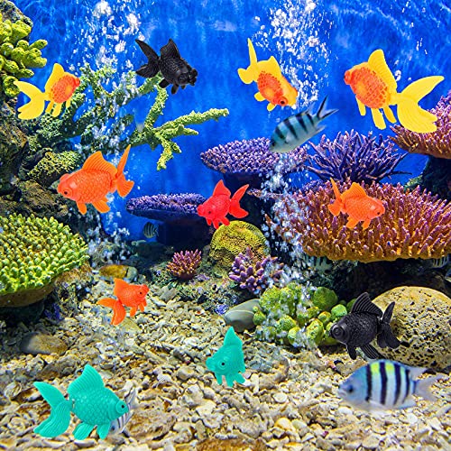20 Pieces Artificial Aquarium Fishes Plastic Fish Realistic Artificial Moving Floating Colorful Goldfish Fake Fish Decoration Ornament for Aquarium Fish Tank