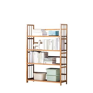 iotxy adjustable bamboo open bookshelf - medium 4-tier free standing storage rack, multifunctional display stand for bookcase, home and office, light brown