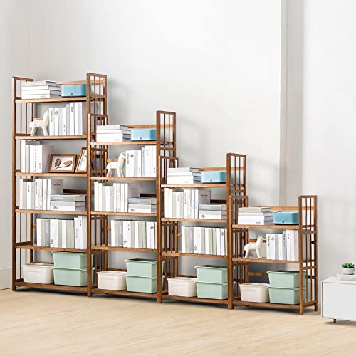 IOTXY Adjustable Bamboo Open Bookshelf - Medium 4-Tier Free Standing Storage Rack, Multifunctional Display Stand for Bookcase, Home and Office, Light Brown