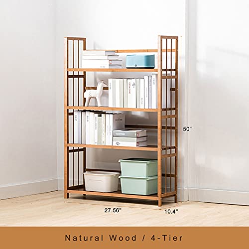 IOTXY Adjustable Bamboo Open Bookshelf - Medium 4-Tier Free Standing Storage Rack, Multifunctional Display Stand for Bookcase, Home and Office, Light Brown