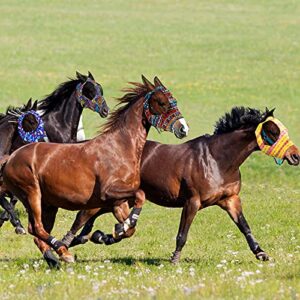 4 Pieces Horse Fly Mask with Ears Horse Supplies Face Covering Elasticity Smooth and Comfortable Horse Mask with UV Protection for Horses (Flower, Large)