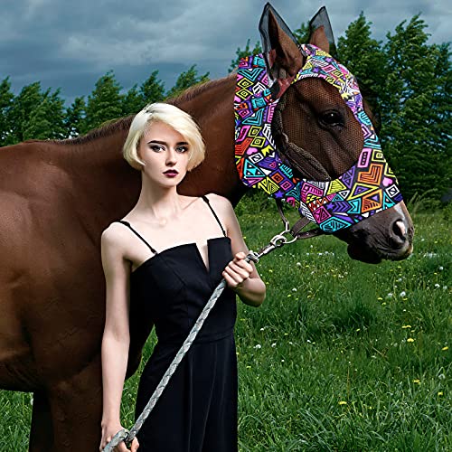 4 Pieces Horse Fly Mask with Ears Horse Supplies Face Covering Elasticity Smooth and Comfortable Horse Mask with UV Protection for Horses (Flower, Large)