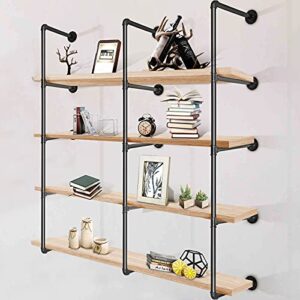 vevor industrial pipe shelves 4-tier wall mount iron pipe shelves 3 pcs pipe shelving vintage black diy pipe bookshelf each holds 44lbs open kitchen shelving for bedroom & living room w/accessories