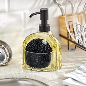 mDesign Modern Plastic Kitchen Sink Countertop Liquid Hand Soap Dispenser Pump Bottle Caddy with Storage Compartment - Holds and Stores Sponges, Scrubbers and Brushes - Clear/Black