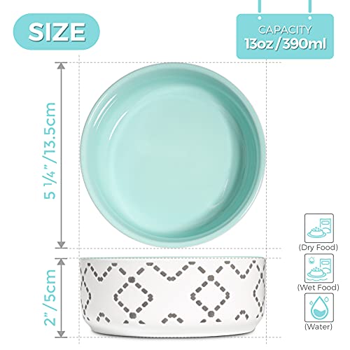 MSBC Ceramic Cat Bowls(13oz/390ml), Cute Cat Food and Water Feeder Set, Dog Cat Basic Bowl, Small Pet Feeding Dishes for Cat, Kitten, Small Dog, Whisker Stress Free, Dishwasher Safe, Set of 2, Blue