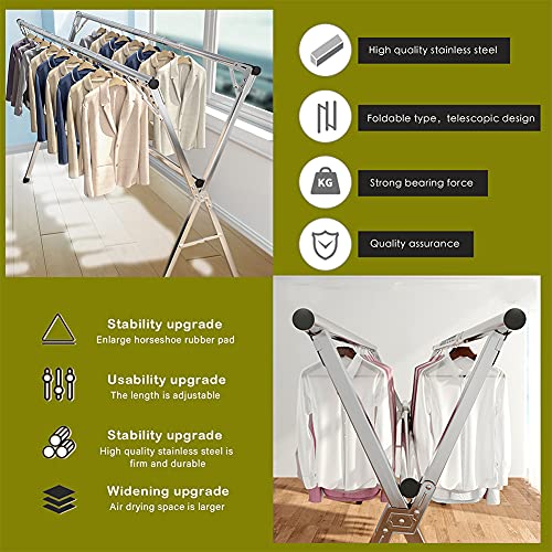 AIODE Clothes Drying Rack for Laundry Foldable, 79 inch Stainless Steel Pool Towel Rack Outdoor Free Standing Clothing Hanger Indoor