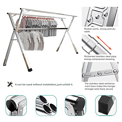 AIODE Clothes Drying Rack for Laundry Foldable, 79 inch Stainless Steel Pool Towel Rack Outdoor Free Standing Clothing Hanger Indoor