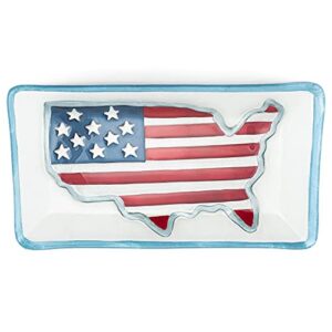 american flag patriotic red and blue 15 x 8 vibrant glass rectangular platter