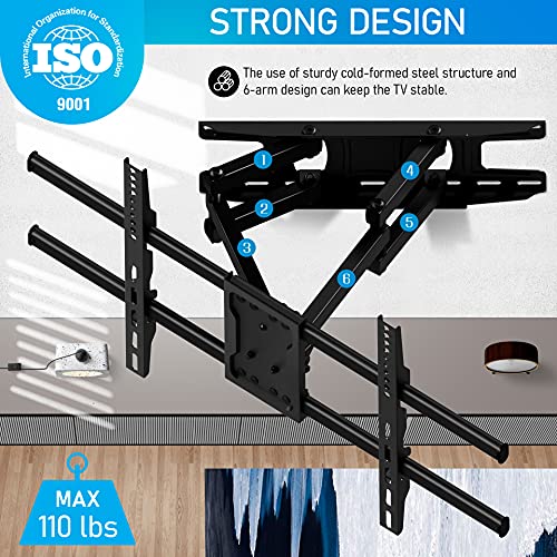 C-MOUNTS Full Motion TV Wall Mount Bracket Dual Articulating Arms Swivels Tilts Rotation for Most 37-75 Inch Flat Curved TVs,Holds up to 110lbs, Max VESA 684x400mm,Fits up to 16" Studs