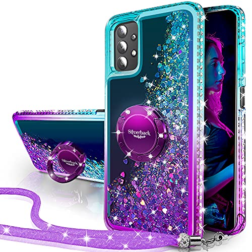 Silverback for Galaxy A32 5G Case with Ring Stand Kickstand, Women Girls Bling Holographic Sparkle Glitter Cute Cover, Diamond Ring Protective Phone Case for Samsung Galaxy A32 5G-Purple